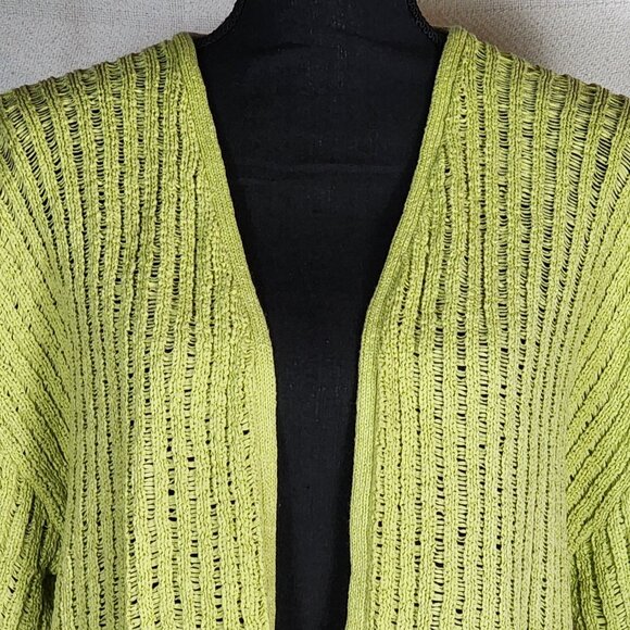Chico's Lime Open Cotton Poly Open Weave 3/4 Sleeve Sweater Chico Sz 3 US XL 16 - Picture 2 of 16